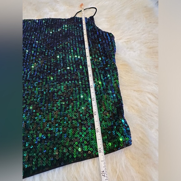Women's Black Green Sequins Tank Top Glitter Sparkle Party Top - Picture 6 of 10